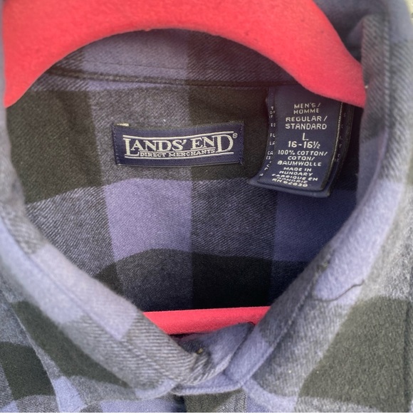 Lands End mens size L 16-16.5 long skeeve button up flannel shirt 100% cotton - Picture 5 of 5